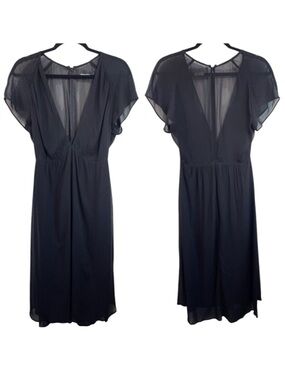 Reformation Positano Black Semi-Sheer Georgette V-Neck Midi Dress 2P